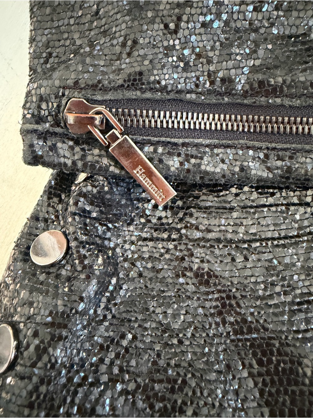 Hammitt Black Sequin Chain Crossbody Bag w/ Gunmetal Hardware Red Suede interior - Picture 3 of 8